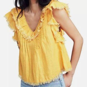 Faherty Brand Marigold Linen Ruffle Top